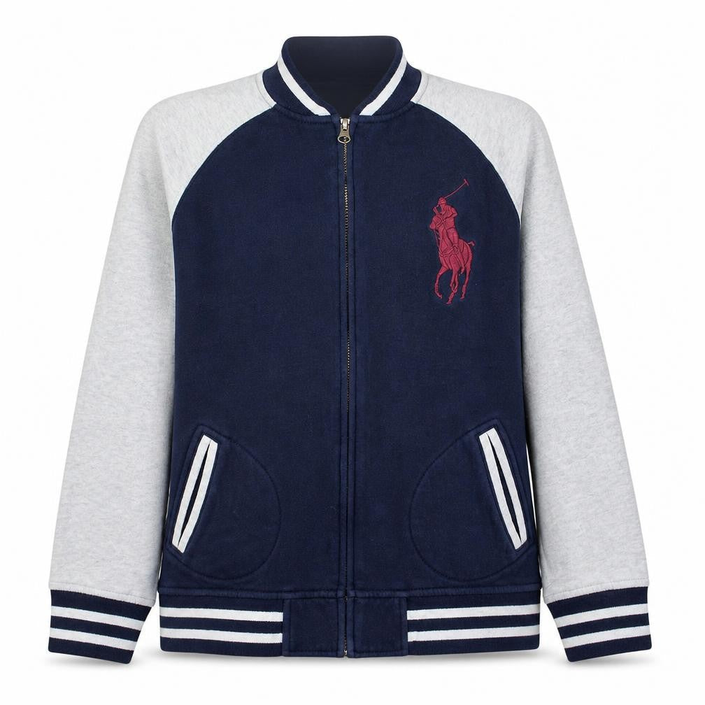 Ralph Lauren Boys Blue & Grey Full Zip Sweatshirt L Embroidered Logo