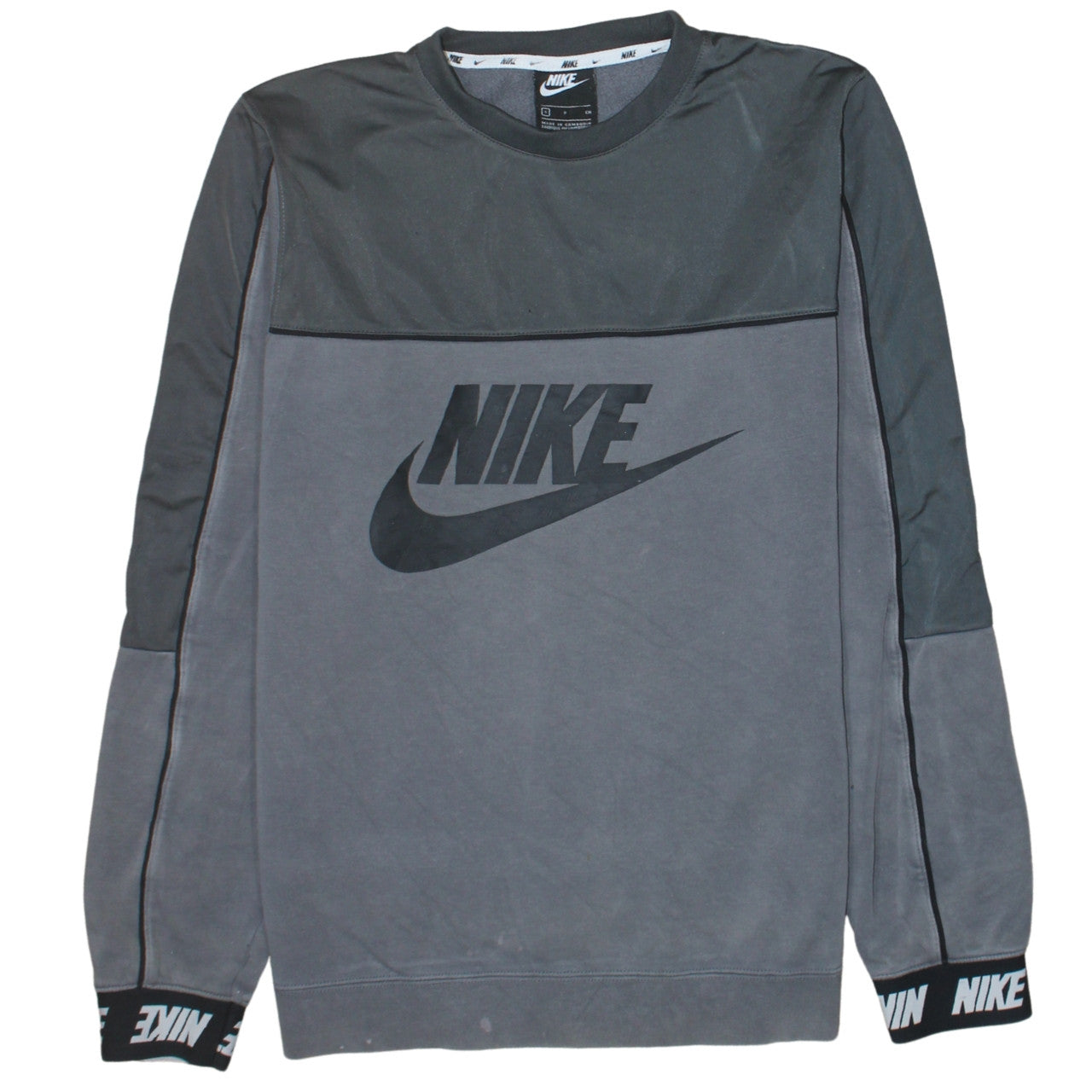 Nike Men's Grey Crew Neck Sweatshirt Small Logo Print Cotton Blend