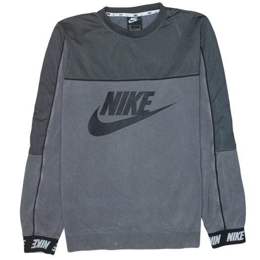Nike Men's Grey Crew Neck Sweatshirt Small Logo Print Cotton Blend