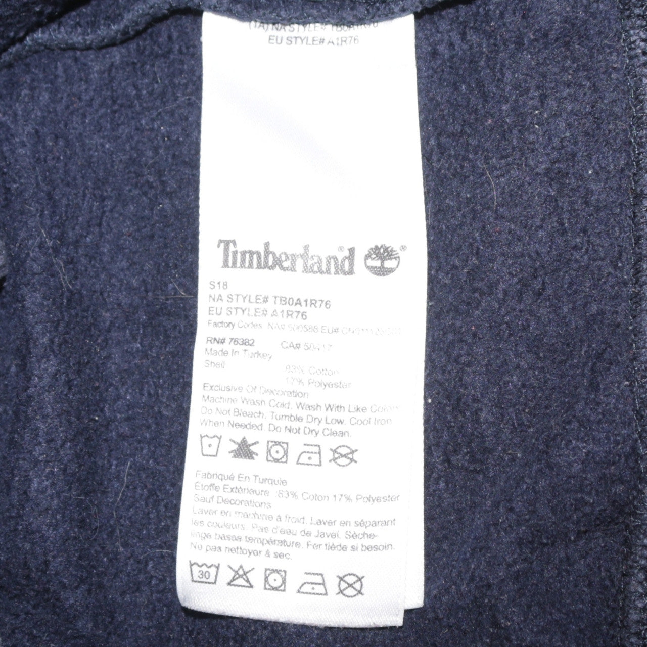 Timberland Men's Blue XL Full Zip Hoodie Fleece Jacket