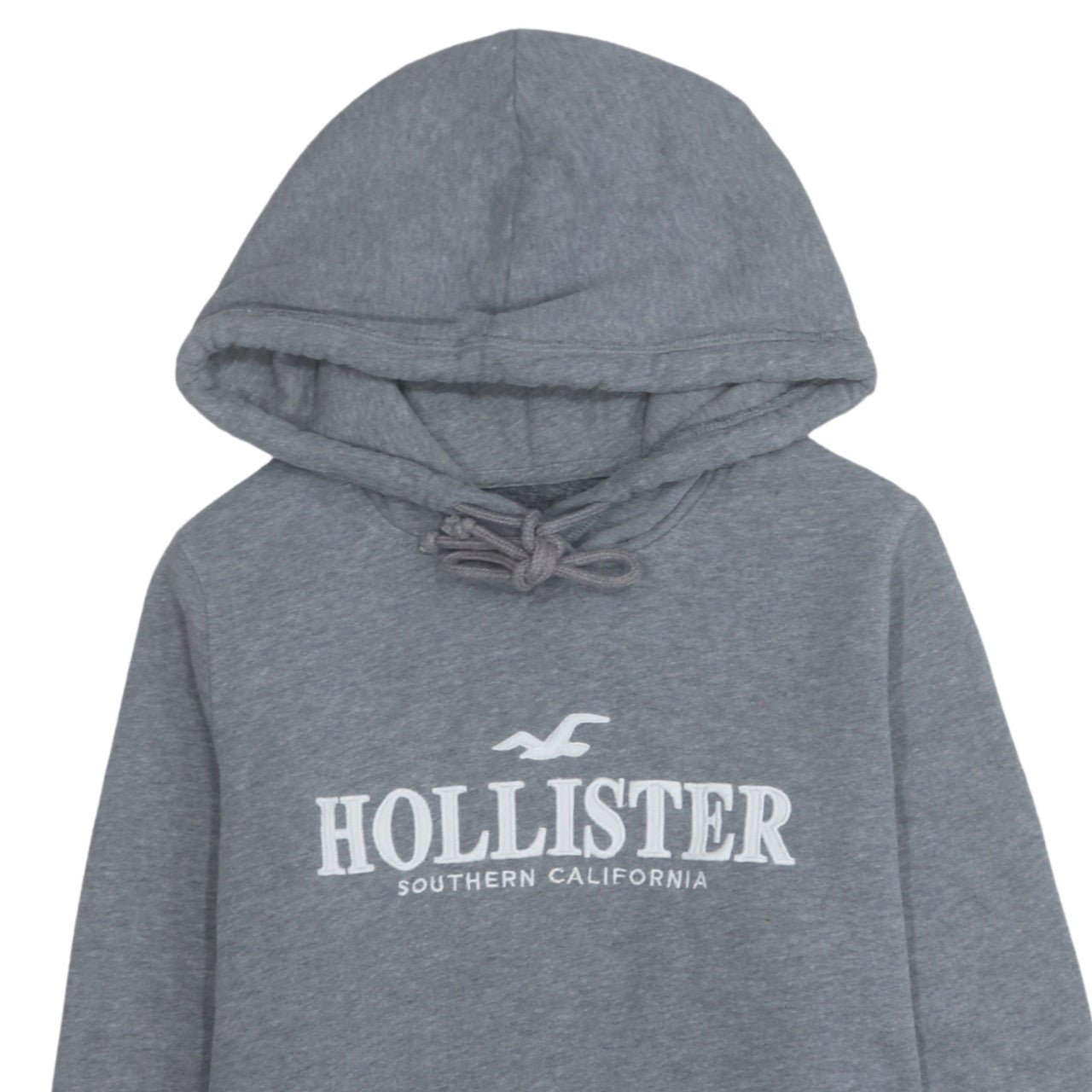 Hollister Women Grey Pullover Hoodie Medium Cotton Blend Logo