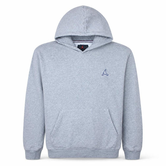 Front view of Jordan men’s grey pullover hoodie m regular fit fleece sweatshirt
