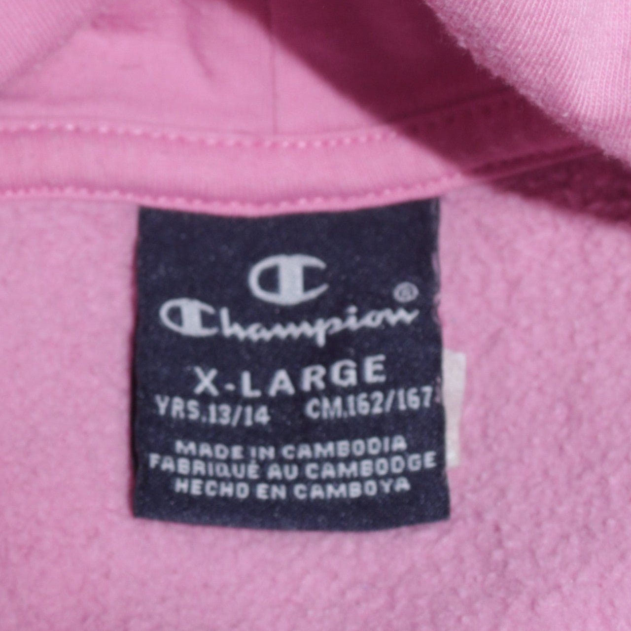 Champion Girls Pink Pullover Hoodie 13-14 Years Fleece Lined Logo Sweatshirt