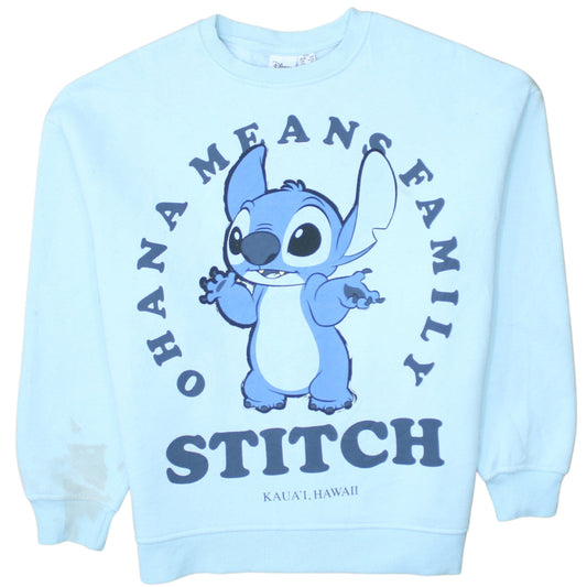 Disney Women Blue Stitch Sweatshirt 2XS Ohana Means Family Pullover