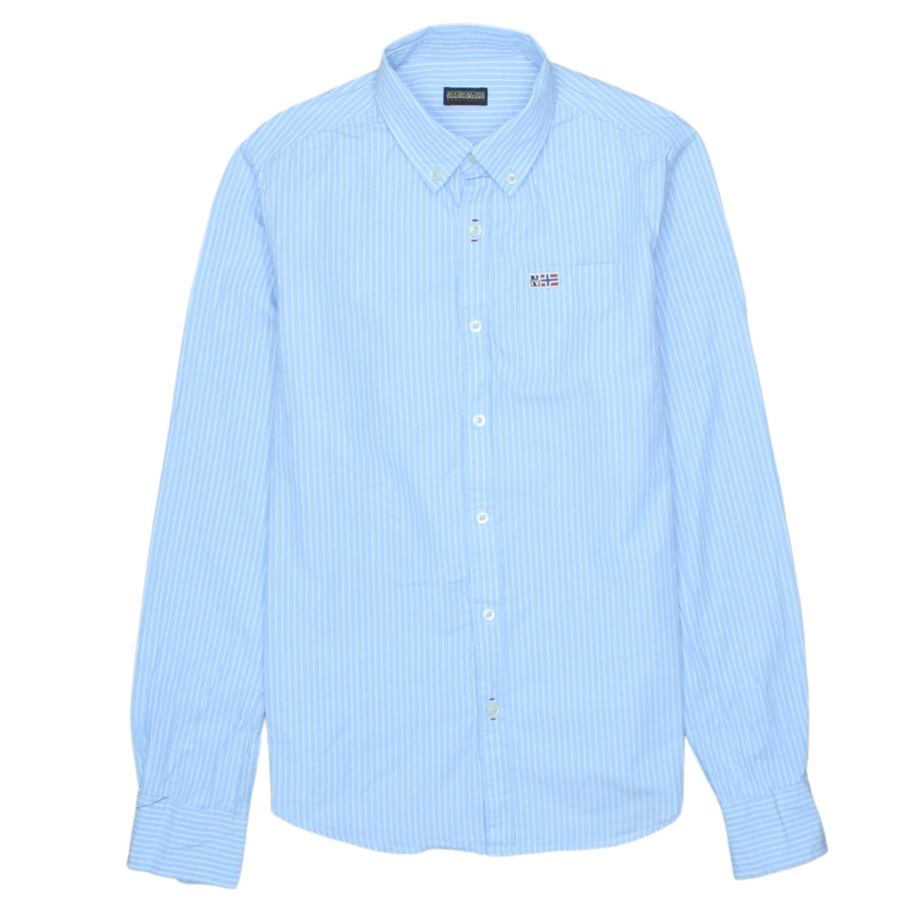 Napapijri Men's Blue Striped Button-Down Cotton Shirt Size S