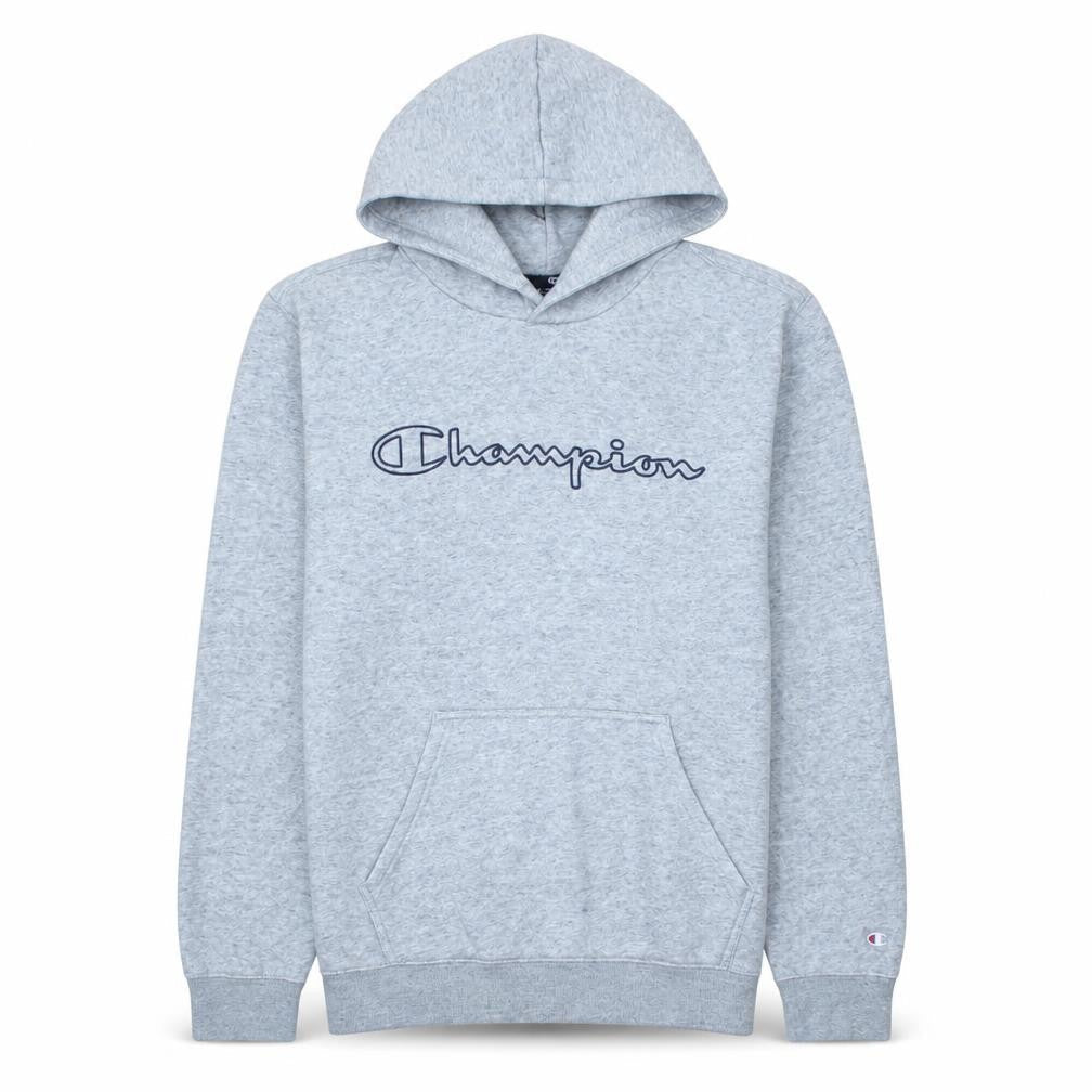 Champion Men Grey Pullover Hoodie L Regular Fleece Sports Logo