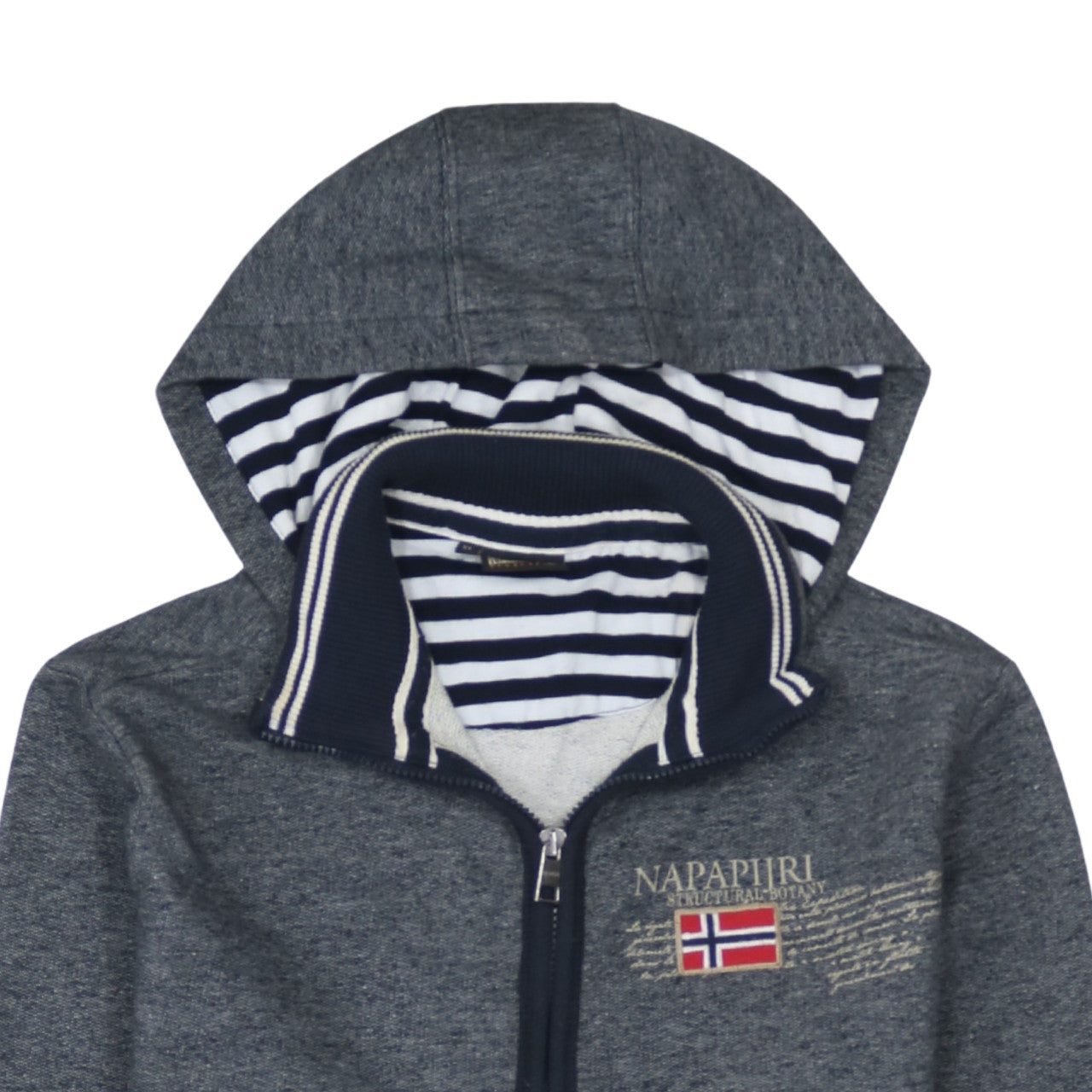 Napapijri Men's Grey Full Zip Hoodie XL Logo Outdoor Style