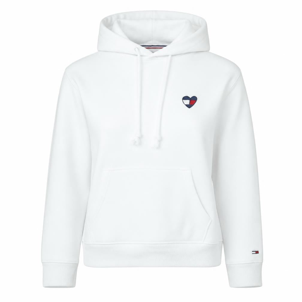Tommy Jeans Women White Cotton Hooded Pullover Sweatshirt M