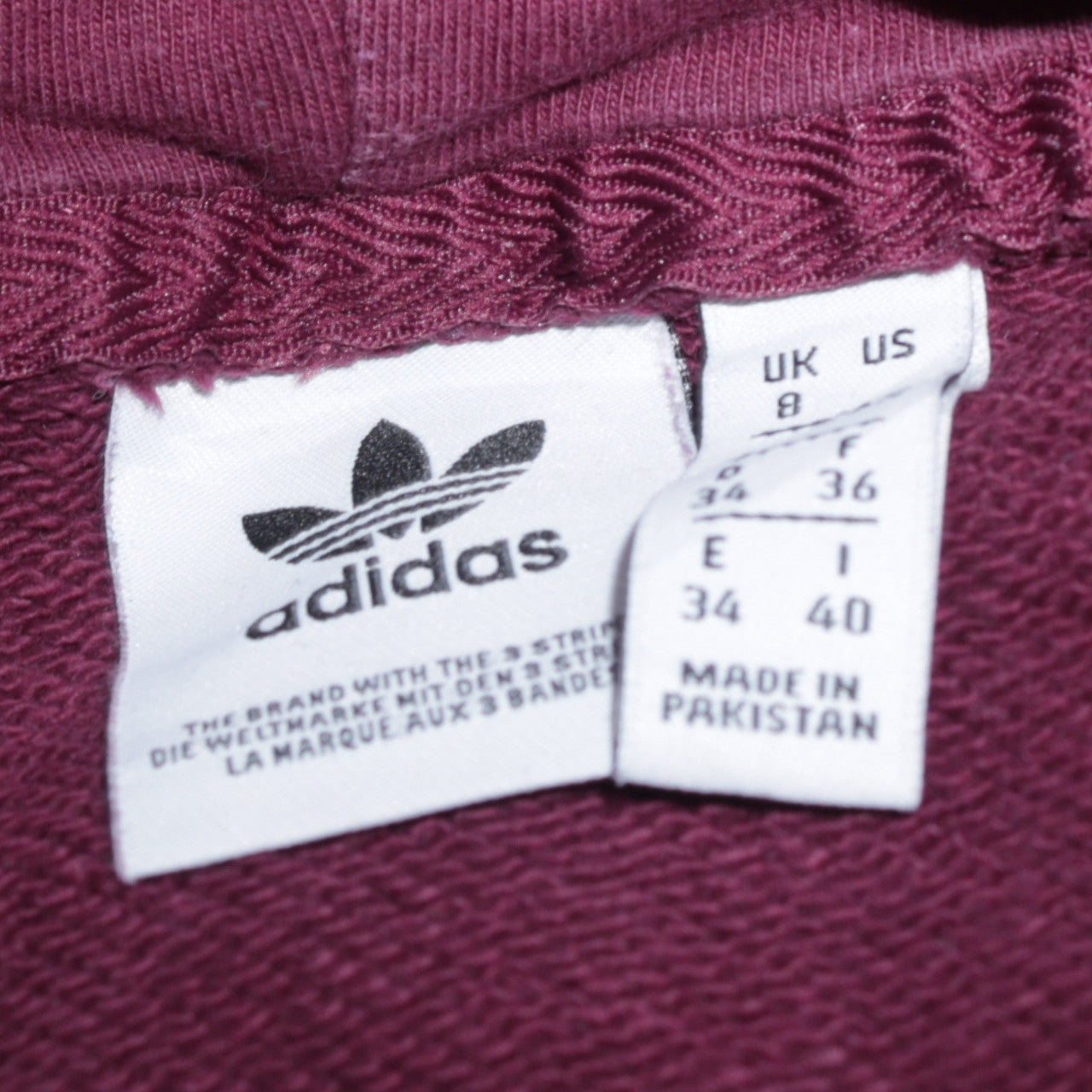 Adidas Womens Burgundy Hoodie UK 8 Pullover Cotton Casual Sweatshirt