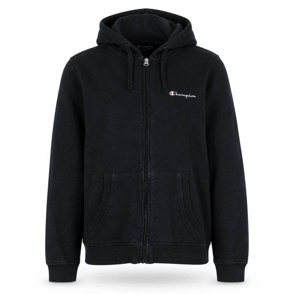 Champion Boys Black Full Zip Hoodie Size L Cotton Blend Drawstring