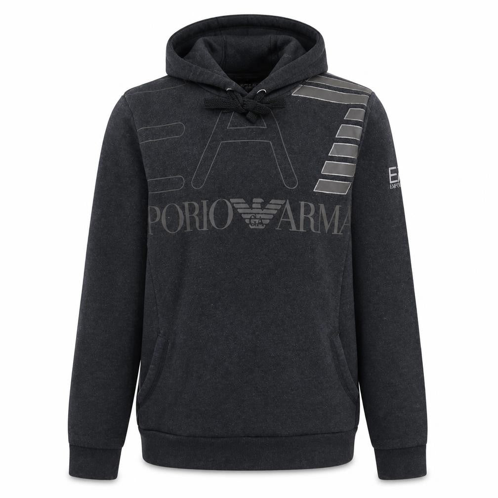 Emporio Armani EA7 Mens Black Pullover Hoodie Size M Graphic Logo Fleece