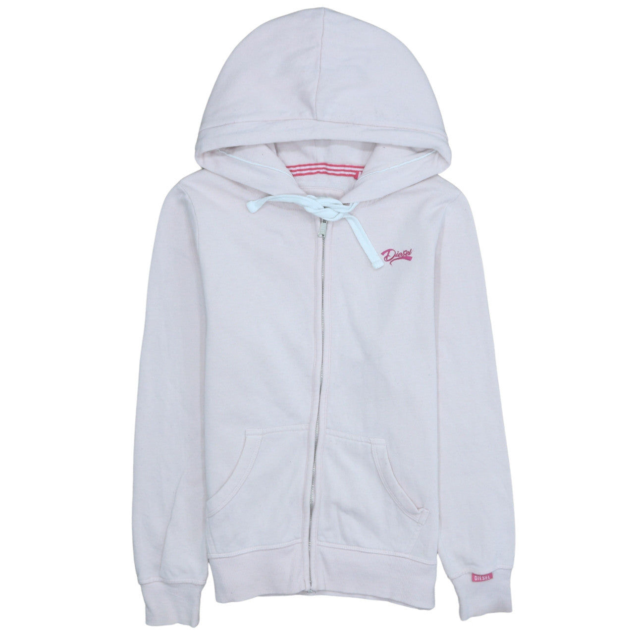 Diesel Unisex White Full Zip Hoodie M Cotton Fleece
