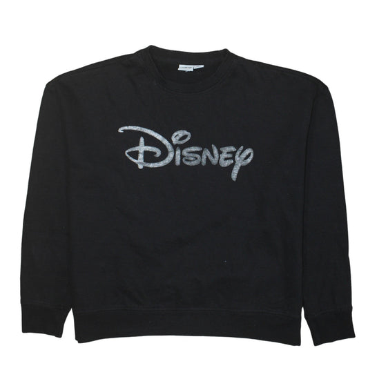Disney Womens Black Glitter Logo Pullover Sweatshirt Size M