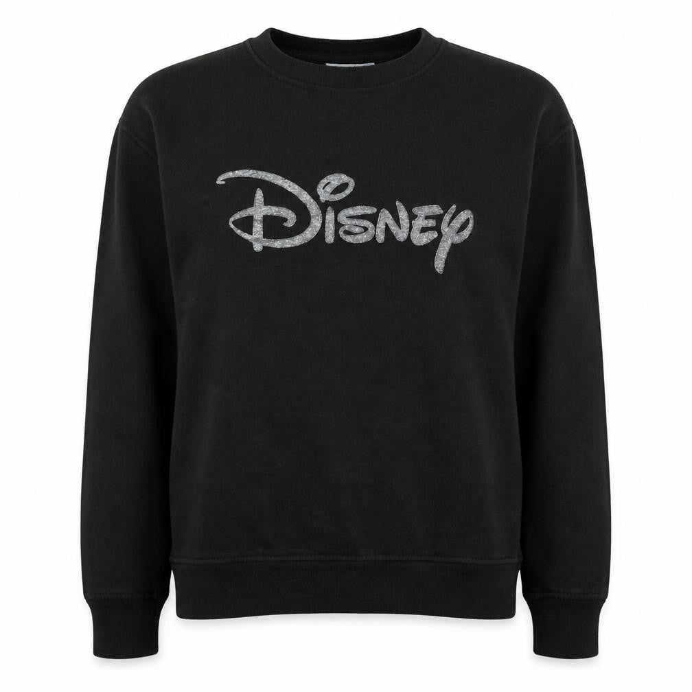 Disney Womens Black Glitter Logo Pullover Sweatshirt Size M