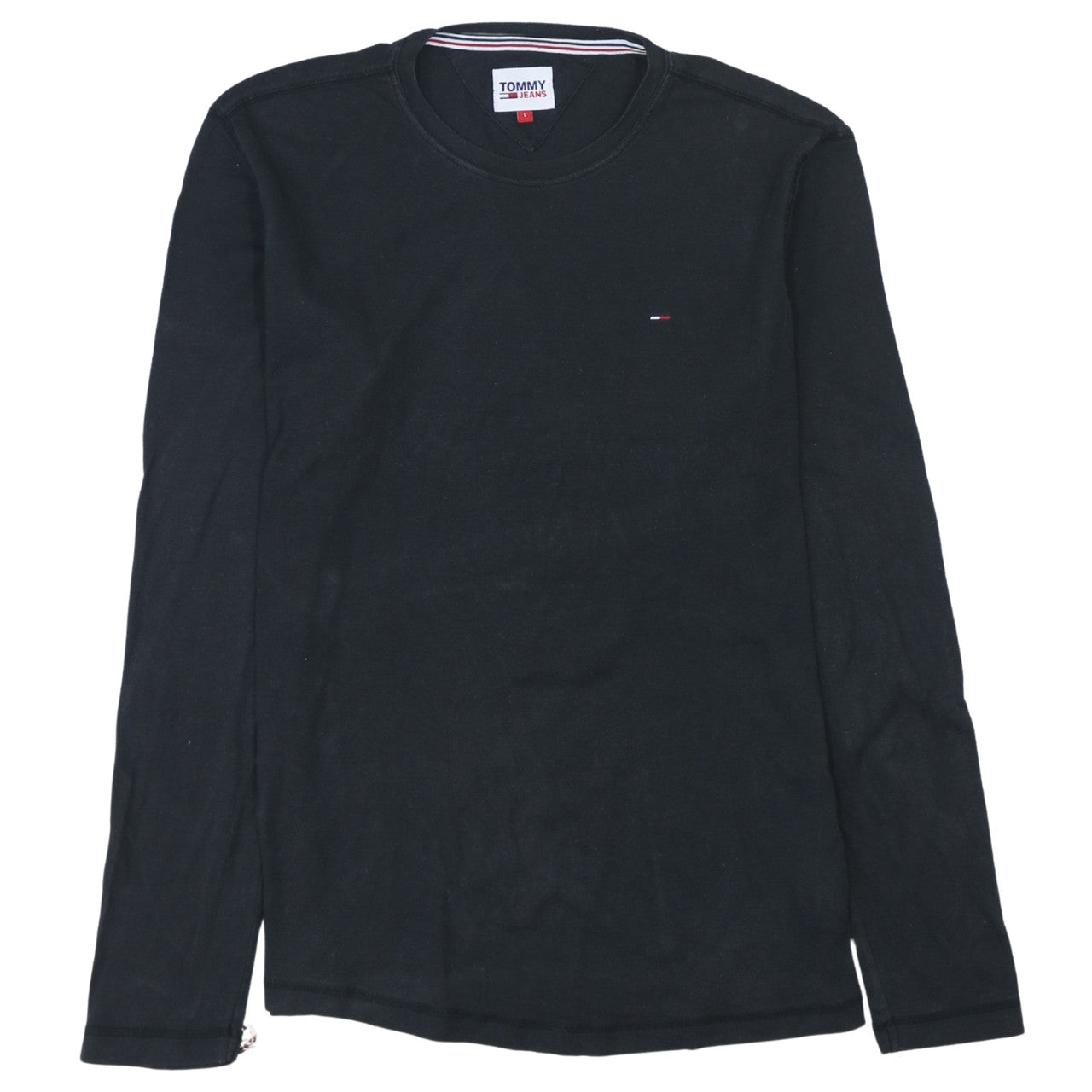 Tommy Jeans Men's Black Long Sleeve Crew Neck Cotton T-Shirt L