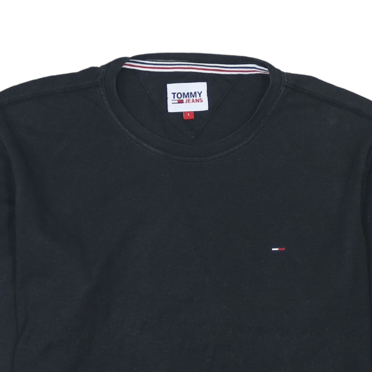 Tommy Jeans Men's Black Long Sleeve Crew Neck Cotton T-Shirt L