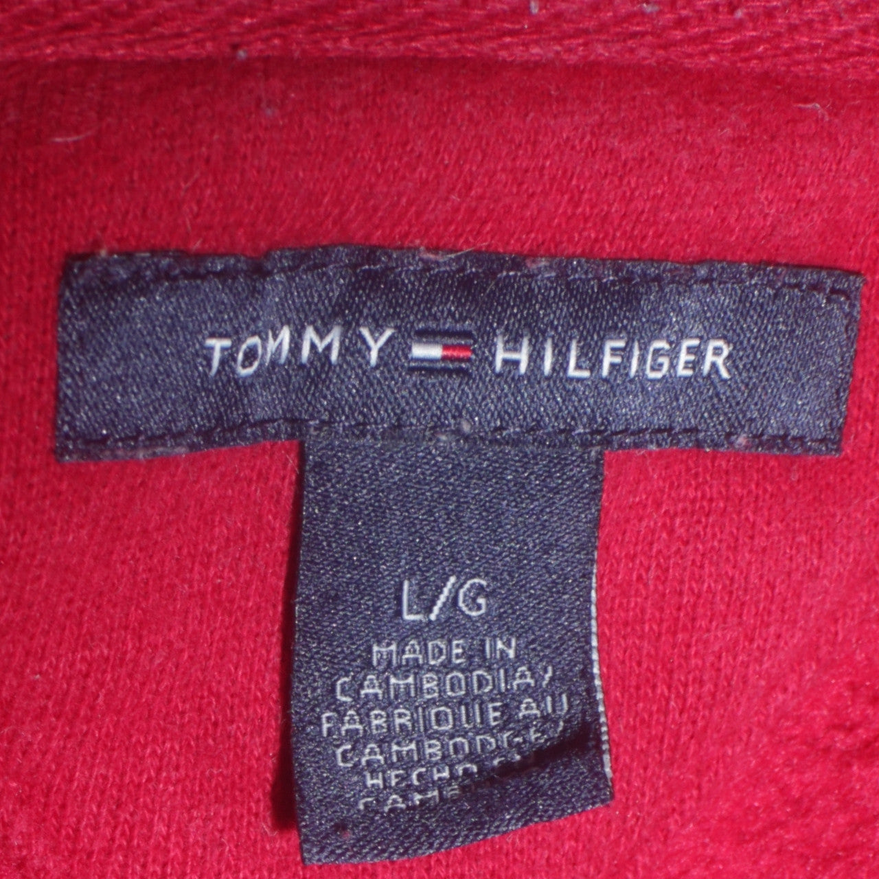 Tommy Hilfiger Womens Red Full Zip Hoodie L Embroidered Logo Casual