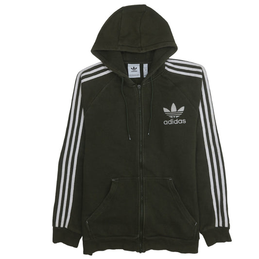 adidas Men's Green Full Zip Hoodie Size M with Logo and Stripes