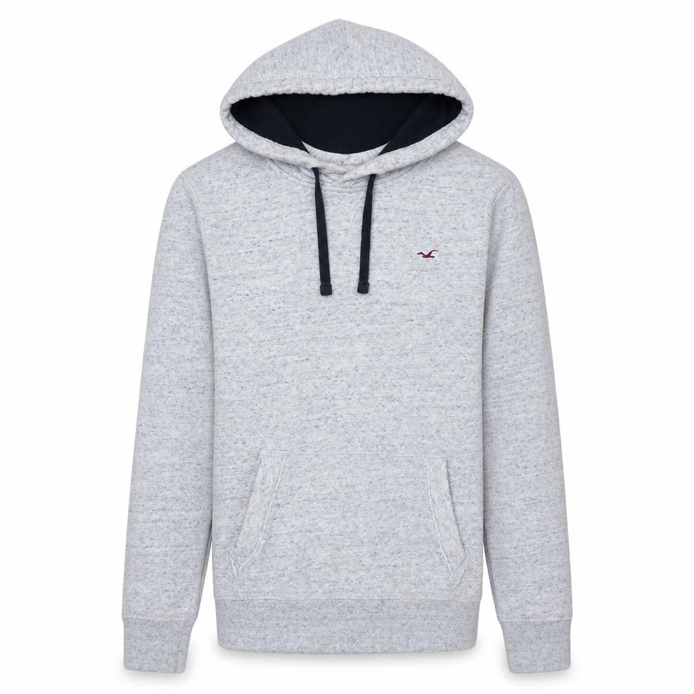 Hollister Men's Grey Pullover Hoodie Small Logo Fleece Sweatshirt