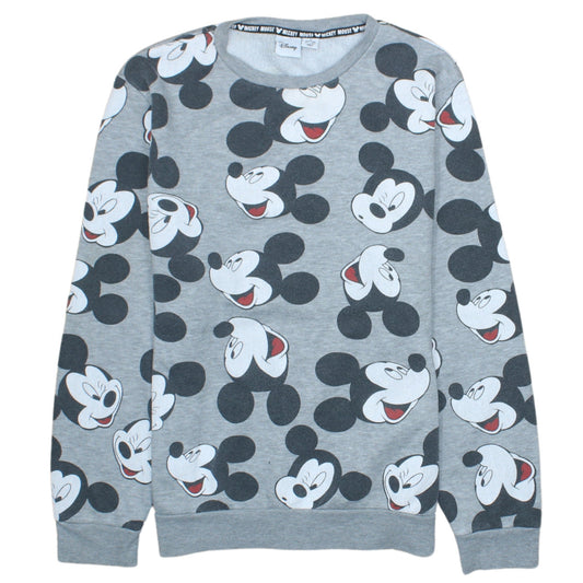 Disney Women Grey Mickey Mouse Print Pullover Sweatshirt Size S