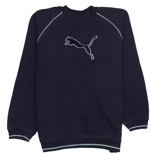 Puma Men Navy Blue Crew Neck Pullover Sweatshirt Size 16 Logo Casual