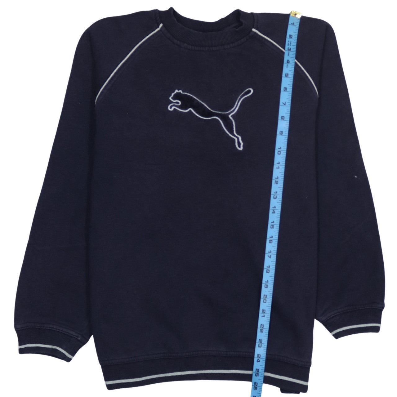 Puma Men Navy Blue Crew Neck Pullover Sweatshirt Size 16 Logo Casual
