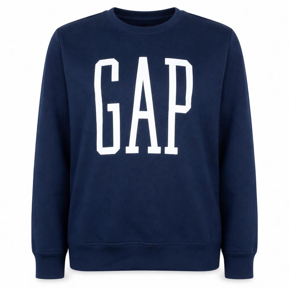 Gap Women Navy Blue Logo Crew Neck Pullover Sweatshirt L