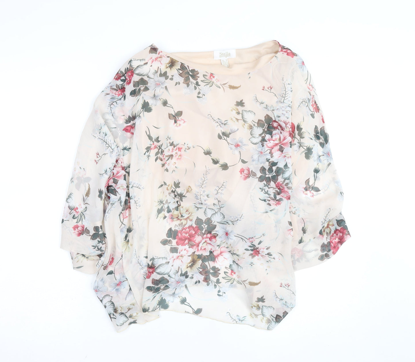 Stella Morgan Women Beige Floral Chiffon 3/4 Sleeve Tunic Blouse UK 10