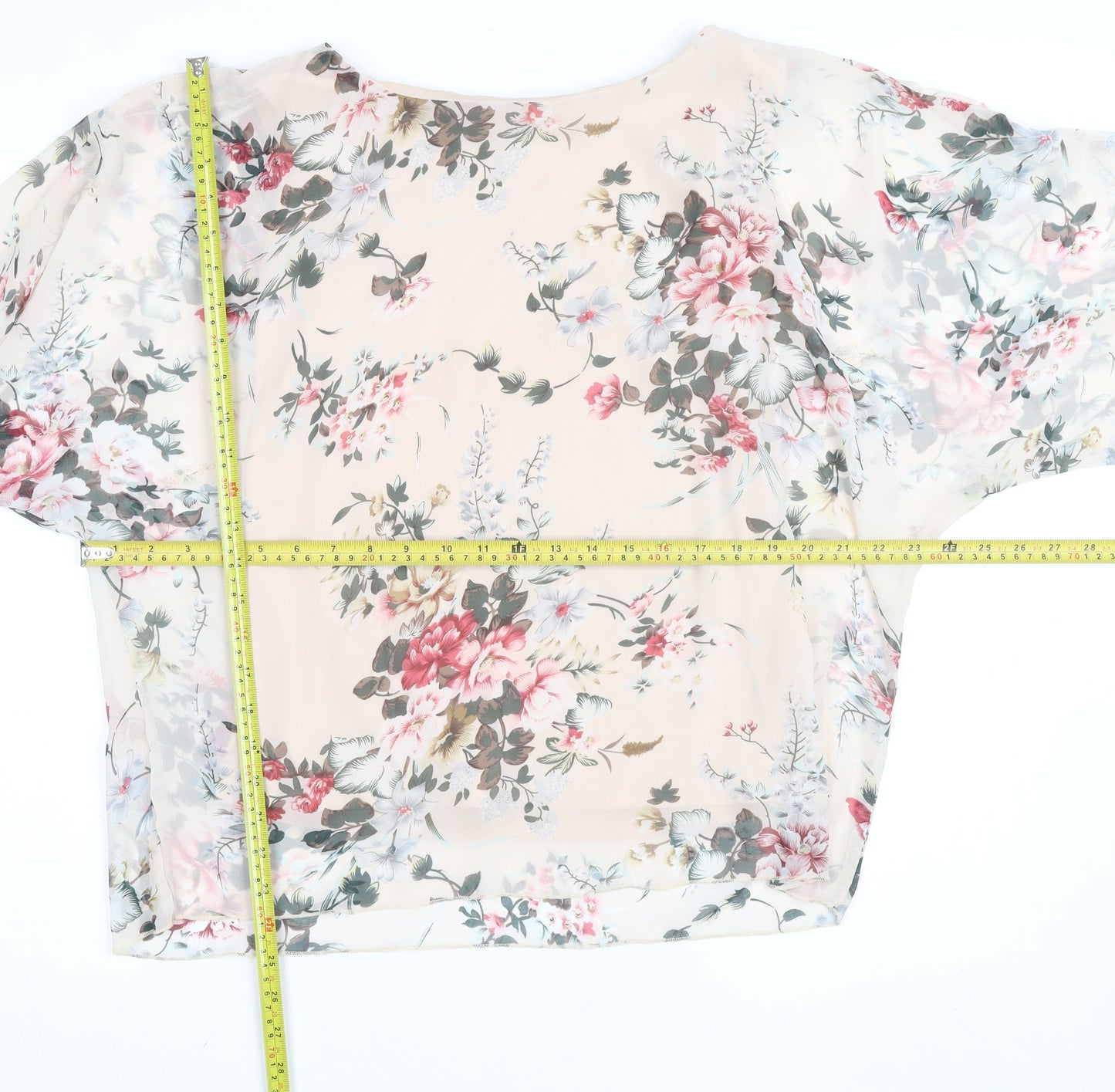 Stella Morgan Women Beige Floral Chiffon 3/4 Sleeve Tunic Blouse UK 10