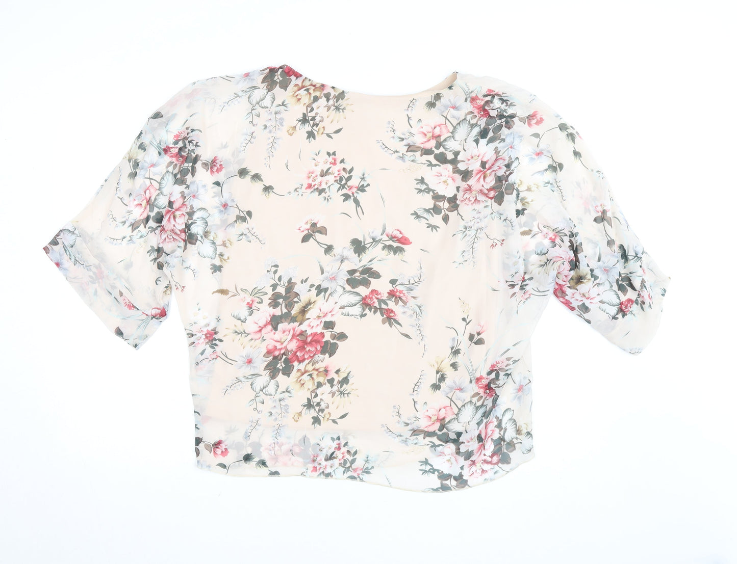 Stella Morgan Women Beige Floral Chiffon 3/4 Sleeve Tunic Blouse UK 10