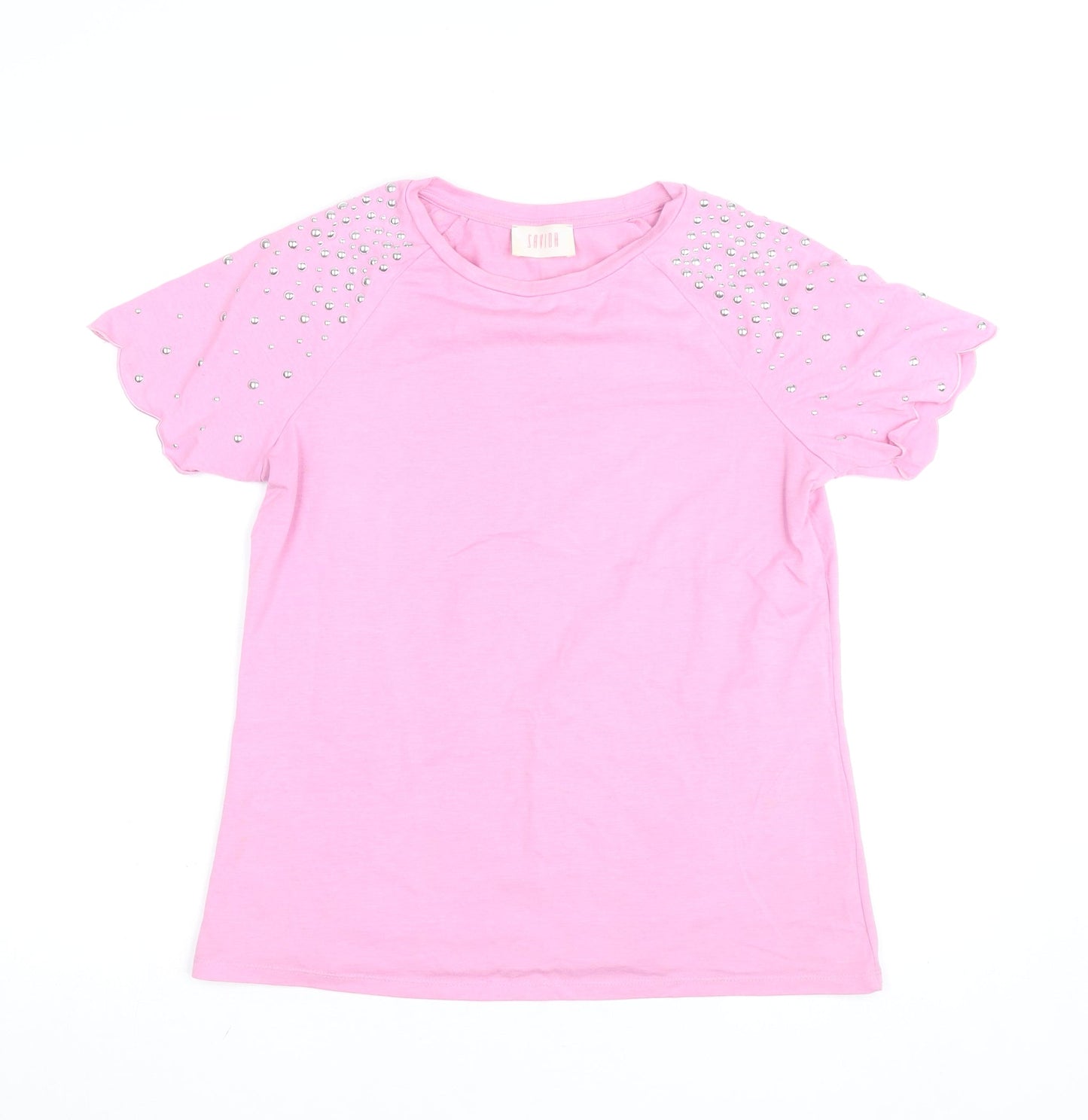 Savida Women's Pink Studded Short Sleeve Cotton T-Shirt Size 10