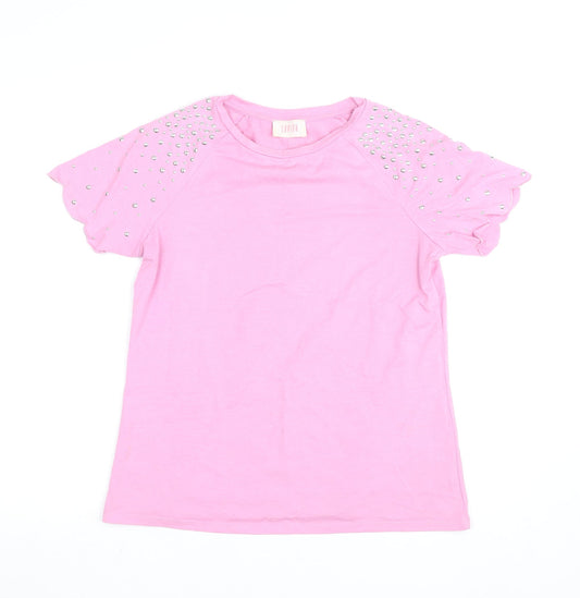 Savida Women's Pink Studded Short Sleeve Cotton T-Shirt Size 10