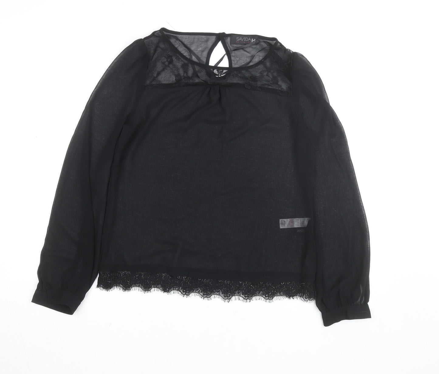Savida Women's Black Lace Long Sleeve Blouse UK 10
