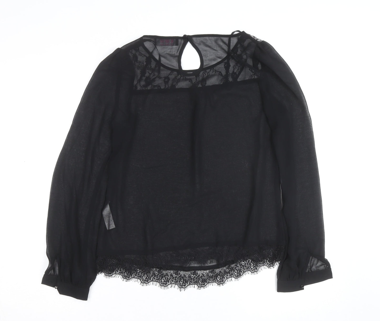 Savida Women's Black Lace Long Sleeve Blouse UK 10
