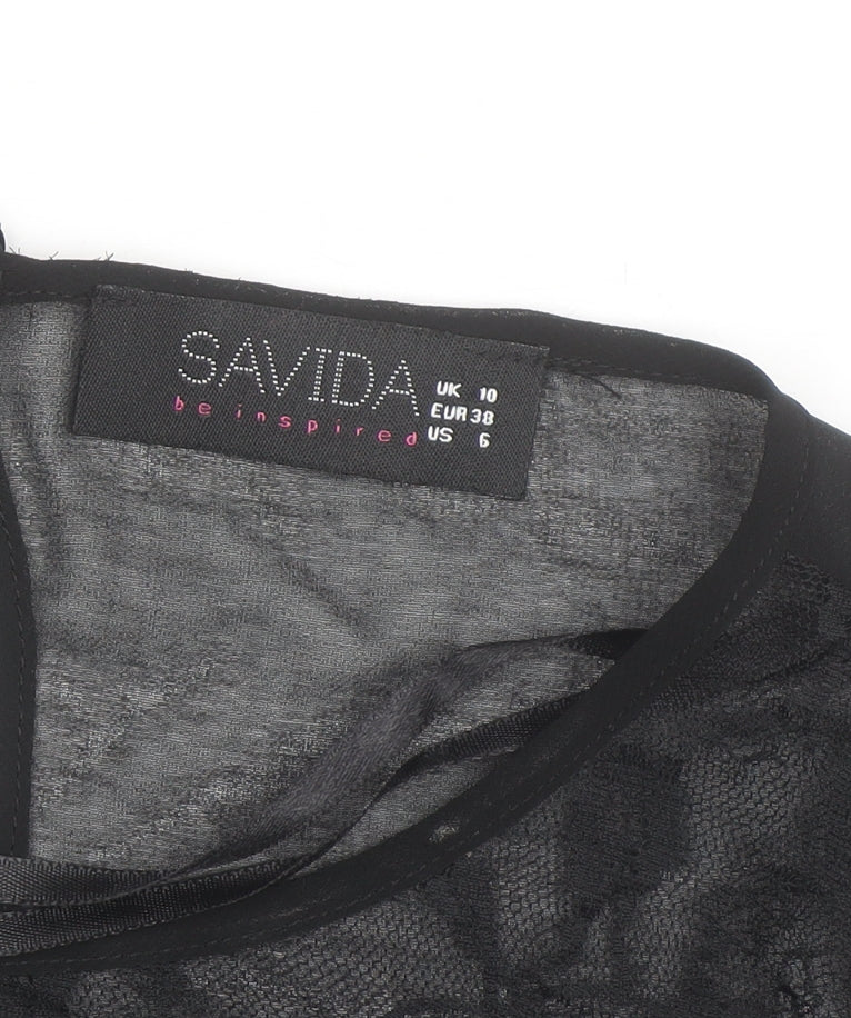 Savida Women's Black Lace Long Sleeve Blouse UK 10