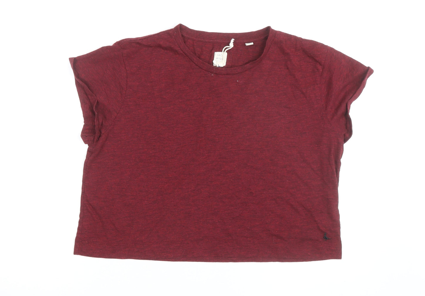 Jack Wills Women Red Cropped Jersey T-Shirt UK 14 Regular Fit