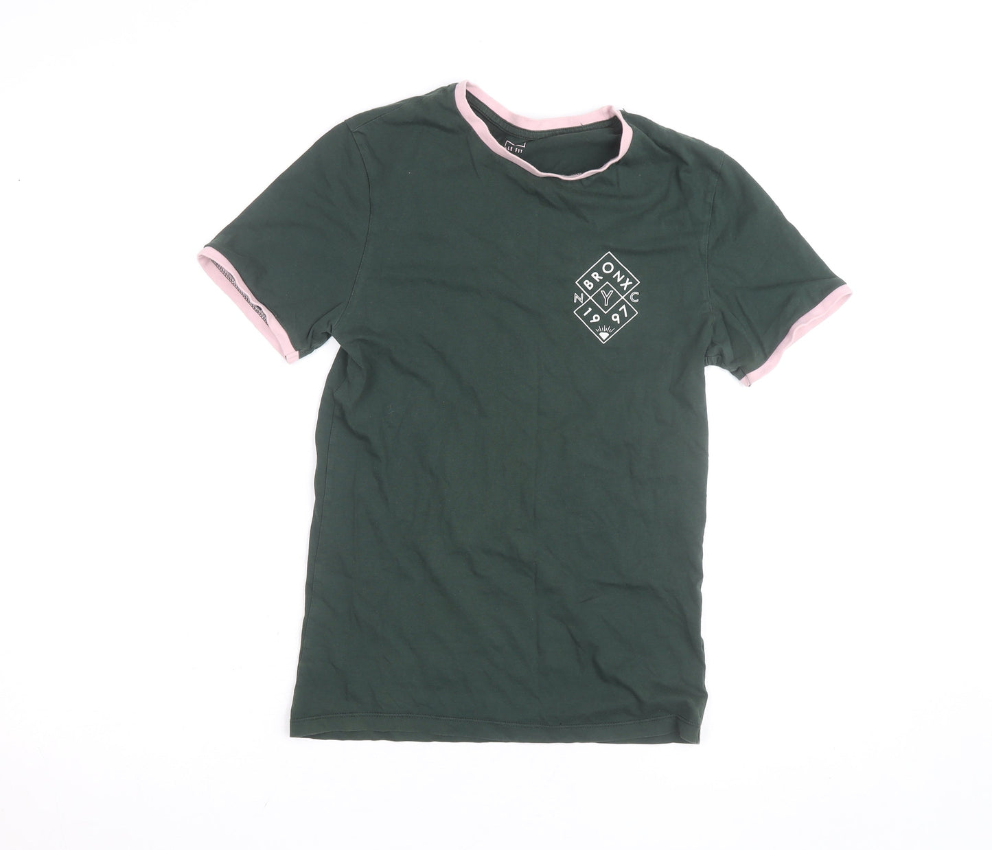 River Island Women Green Pink Ringer T-Shirt Small Muscle Fit
