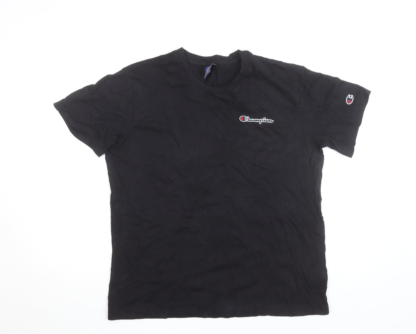 Champion Men's Black Medium Crew Neck Cotton Logo T-Shirt