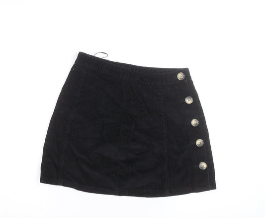 Denim Co. Women’s Black Corduroy Button Short Skirt Size 8