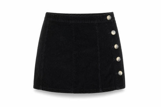 Denim Co. Women’s Black Corduroy Button Short Skirt Size 8