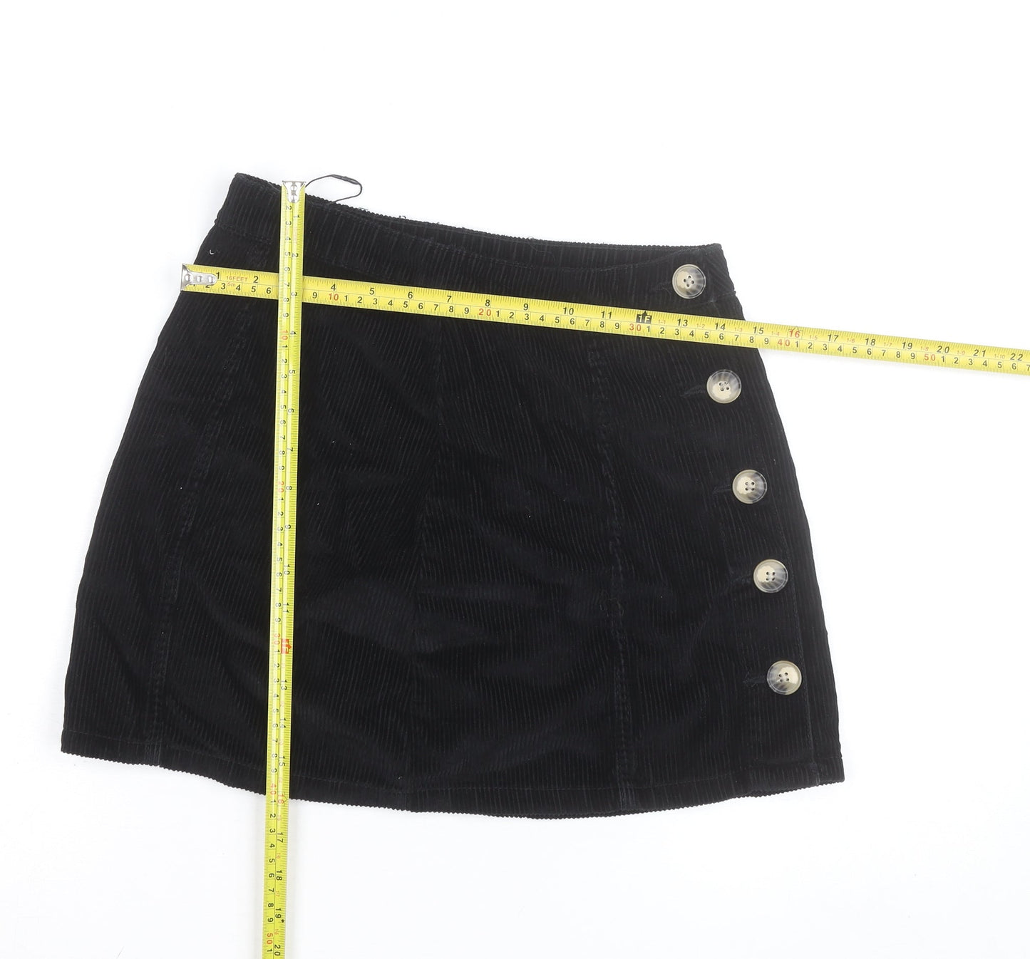 Denim Co. Women’s Black Corduroy Button Short Skirt Size 8