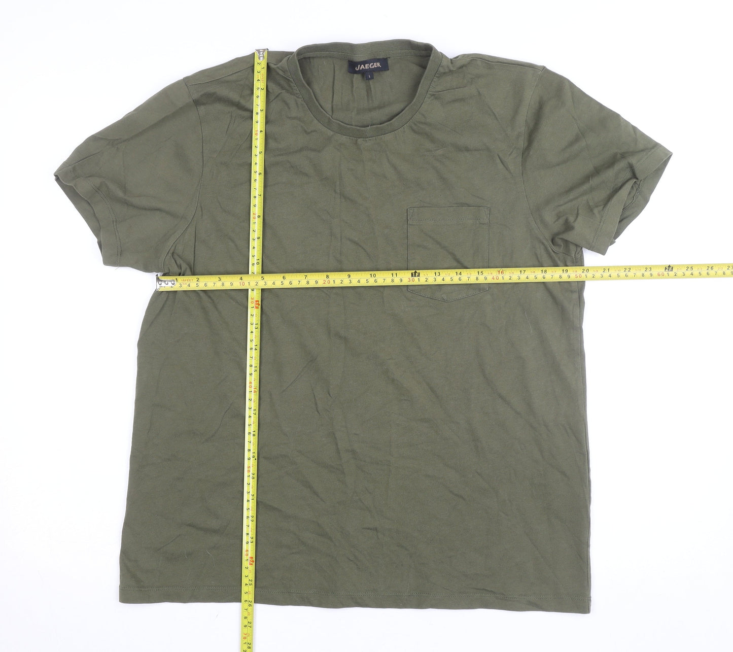Jaeger Men's Green Cotton Crew Neck Short Sleeve T-Shirt L