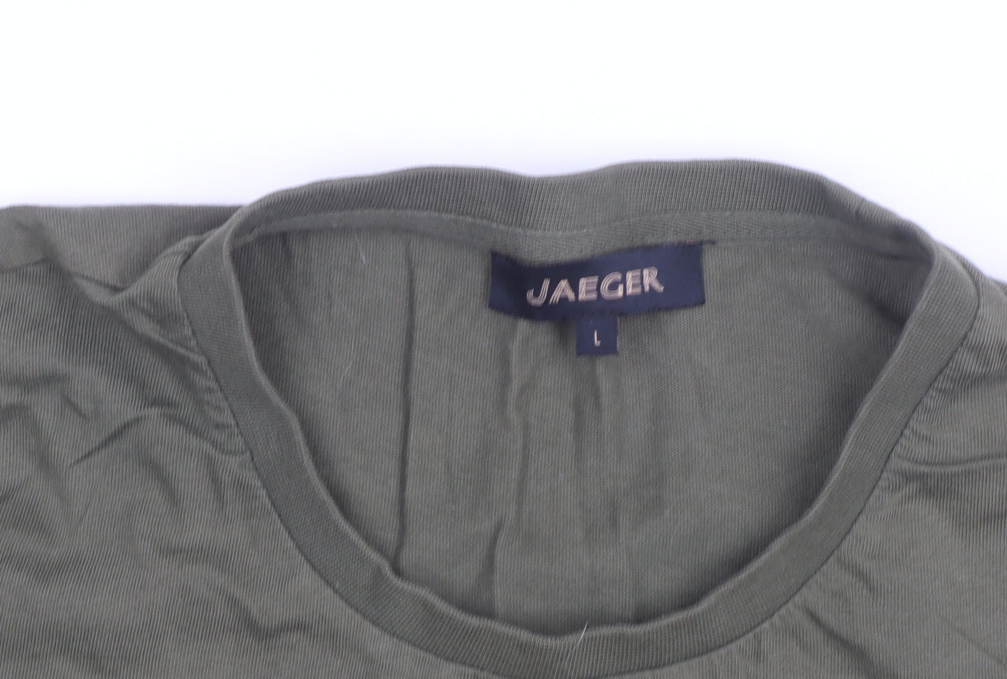 Jaeger Men's Green Cotton Crew Neck Short Sleeve T-Shirt L