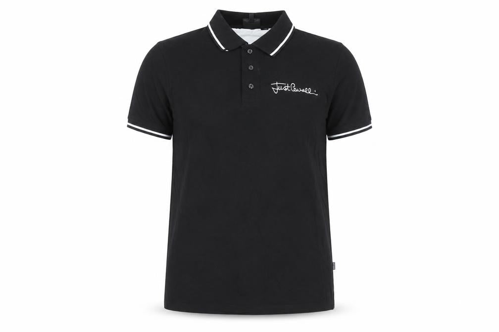 Just Cavalli Men's Black Polo Shirt Size L Cotton Stretch Designer