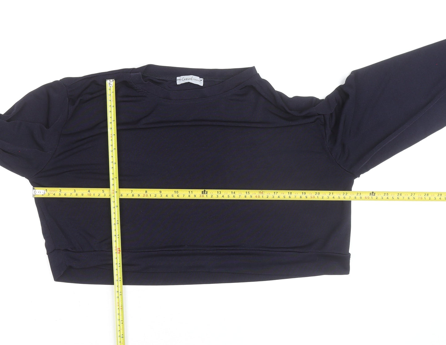 The Casual Company Women's Black Cropped Long Sleeve T-Shirt L