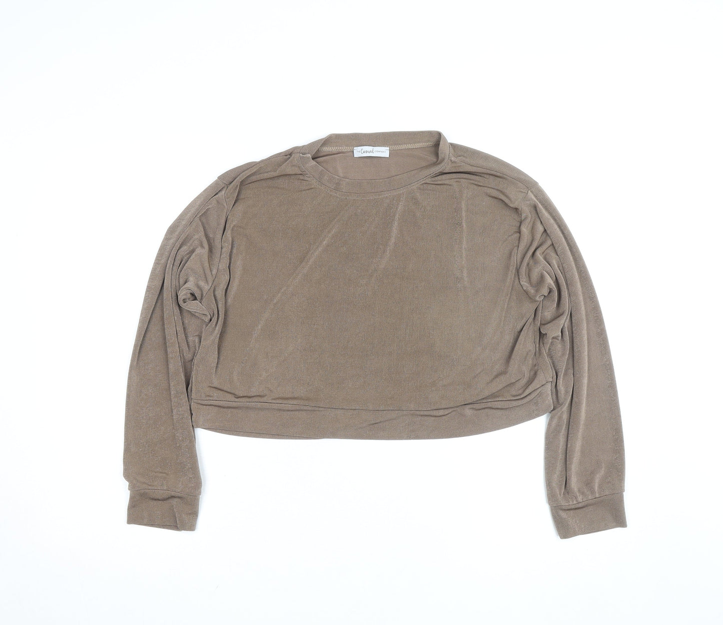 The Casual Company Women's Brown Cropped Velour Long Sleeve Top Size M