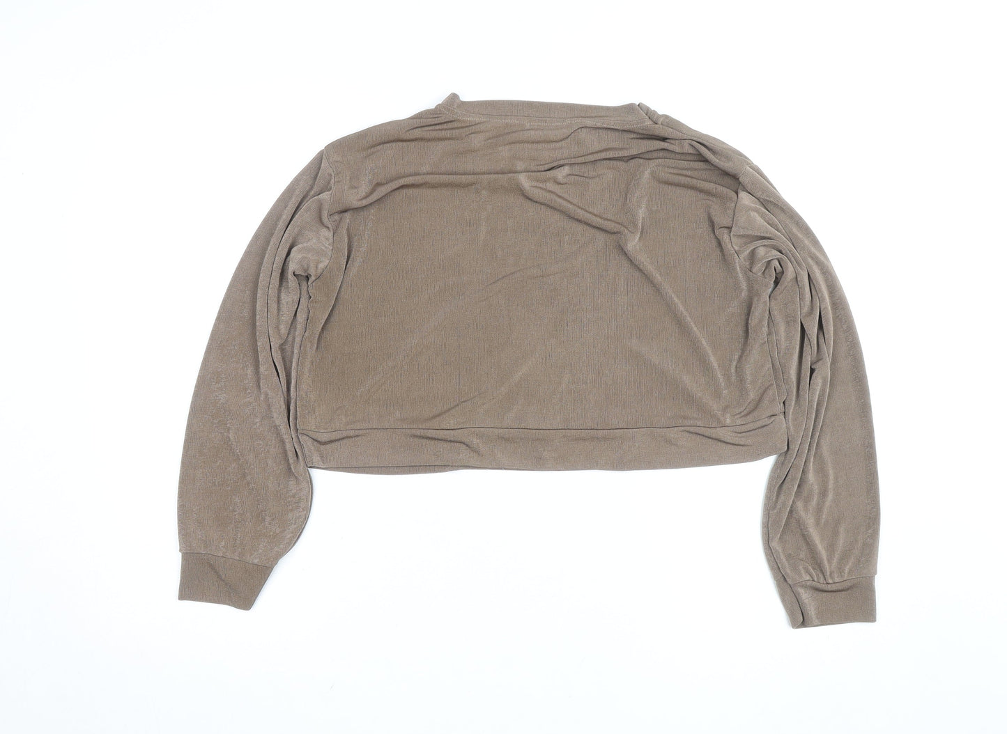 The Casual Company Women's Brown Cropped Velour Long Sleeve Top Size M