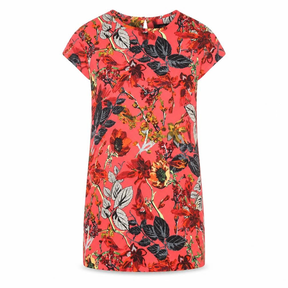 Next Women's Red Floral Shift Dress Size 8 Short Sleeve