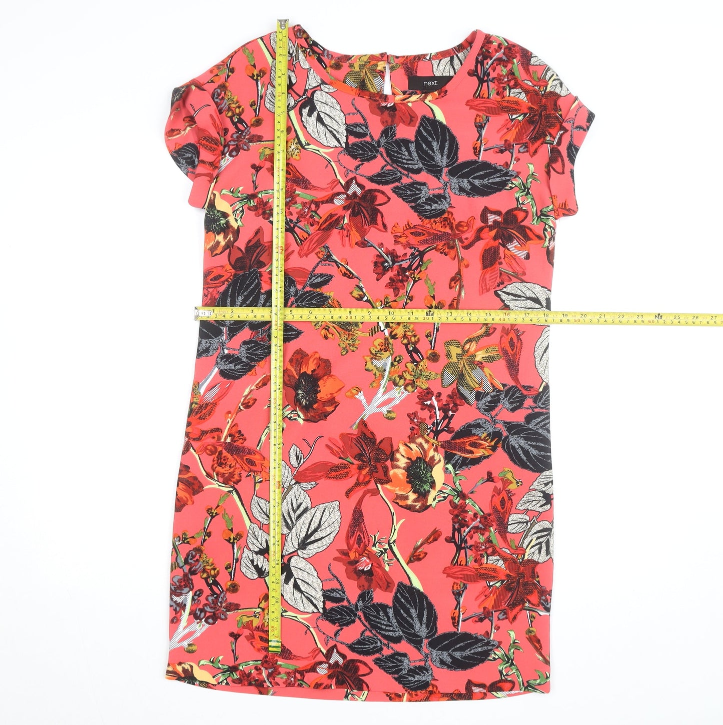 Next Women's Red Floral Shift Dress Size 8 Short Sleeve
