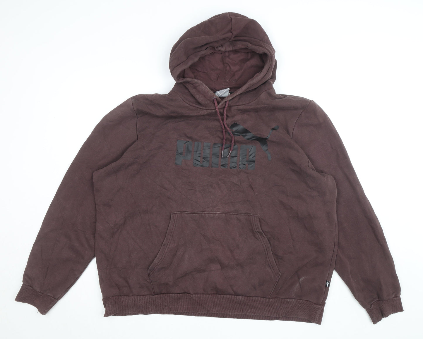 Puma Men's Brown 2XL Pullover Hoodie with Logo Print